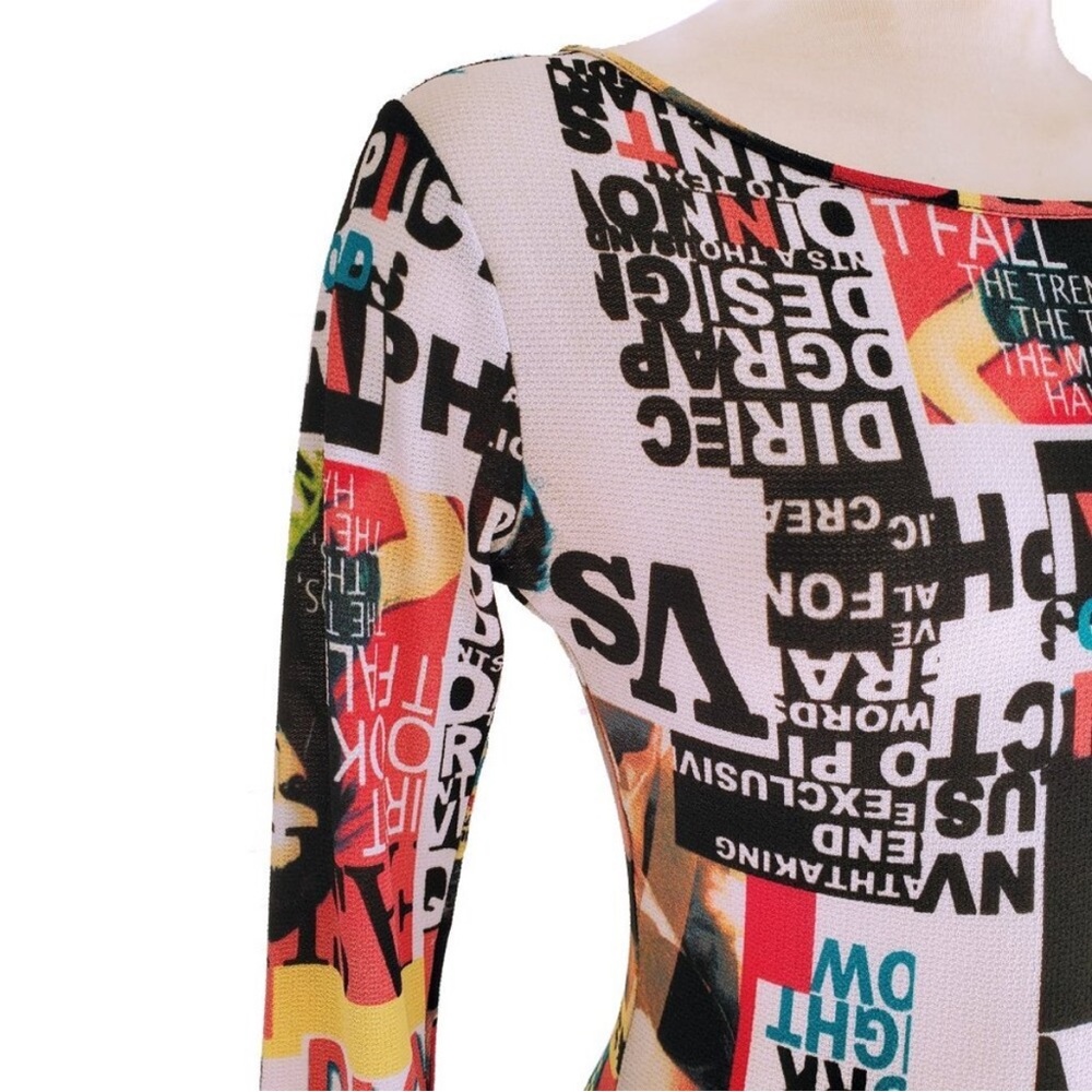 Symphony - 80's Punk Era Style Graphic Printed BodyCon Stretchy Colorful Dress - Picture 4 of 11